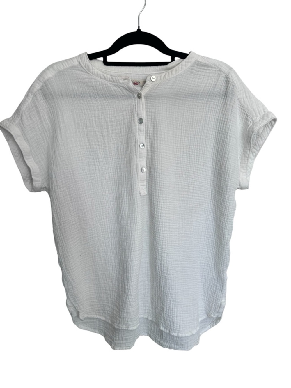 Faherty White Dream Cotton Gauze Desmond Short Sleeve Blouse - Picture 2 of 7